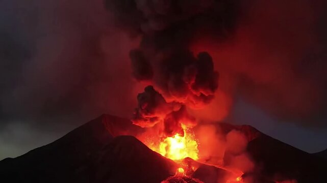 Illustrating the raw, untamed forces of nature through the violent expulsion of magma and the dramatic reshaping of the Earth's ancient crust. Dramatic, cinematic composition
