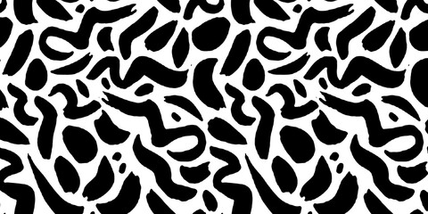 Swirled lines vector seamless pattern. Blots, dot, squiggles, curly lines, swirls, brush doodles. Hand drawn freehand background.