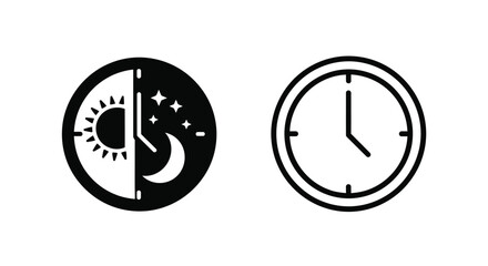 Dual icons depicting day and night alongside a simple analog clock face