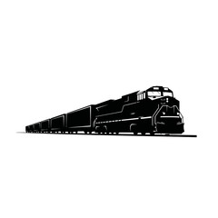 Obraz premium Modern Vector Black and White Silhouette Freight Train Cargo Cars on Rails White Background
