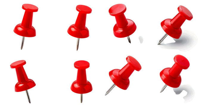 Collection of Red Push Pins on White Background for Office Use, Isolated on Transparent, white background - Powered by Adobe