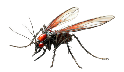 Illustration of a redeyed insect with transparent wings, isolated on transparent background, showcasing its unique features and intricate details in a scientific drawing