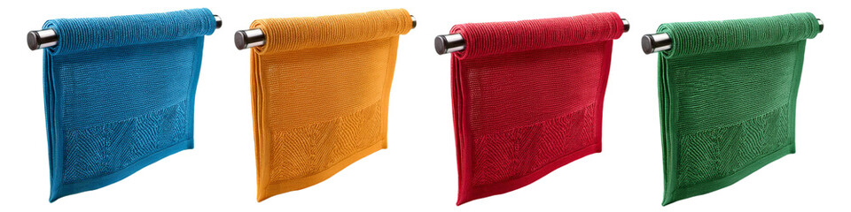 Set of four colorful towels isolated on transparent background