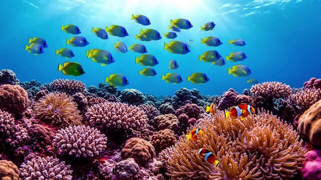 Explore the hidden crevices and textures of the reef, revealing macro level details of small invertebrates, anemones, and the rich biodiversity within this fragile ecosystem.