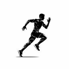 Dynamic silhouette of a muscular man running fast.