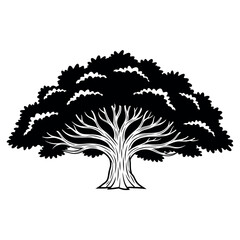 Majestic Oak Tree Silhouette Illustration.