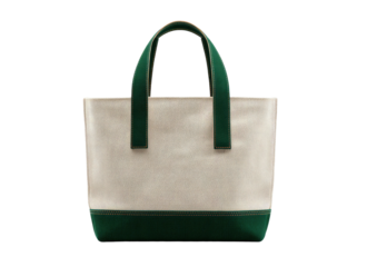 Beige tote with green trim, handles, and bottom