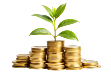 Stacks of gold coins supporting plant growth symbolizing financial prosperity Image

