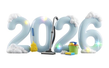 House cleaning in 2026 with tools and foam isolated on white background