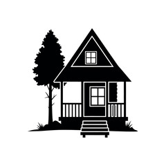 Rustic Cabin in the Woods Silhouette.