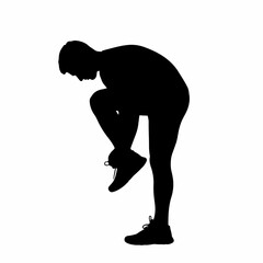 Silhouette of a runner bending down to tie their shoelaces.