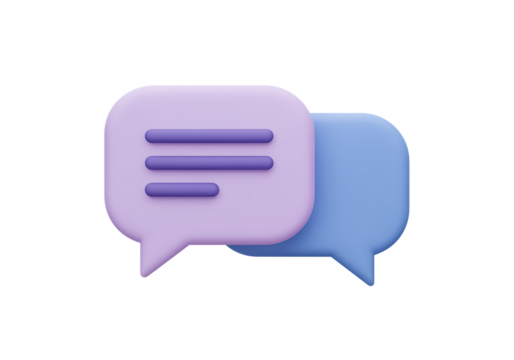 Two 3D speech bubbles representing communication and digital conversation