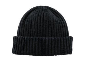 Simple dark ribbed knit beanie cap on dark background
