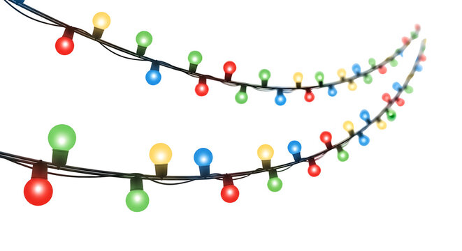 Colorful string lights isolated on transparent background