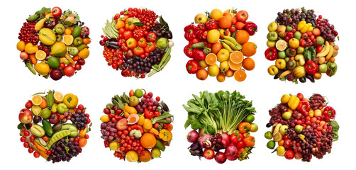 Colorful Assortment of Fresh Fruits and Vegetables on White Background, Isolated on Transparent, white background