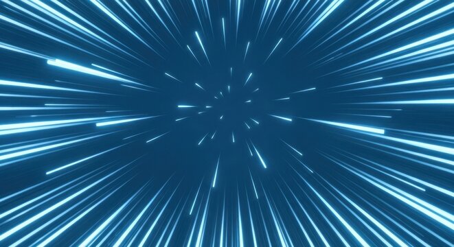 Abstract blue light streaks radiating from center, suggesting rapid motion or warp speed