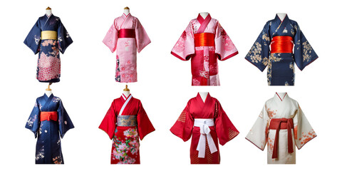 Traditional Japanese Kimono Collection, set collection, mega bundle, isolated on transparent background