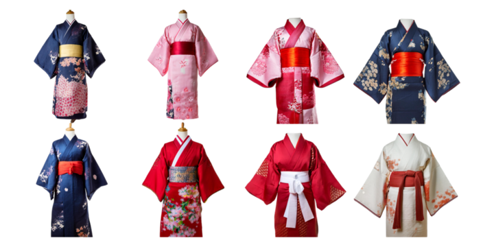 Traditional Japanese Kimono Collection, set collection, mega bundle, isolated on transparent background - Powered by Adobe