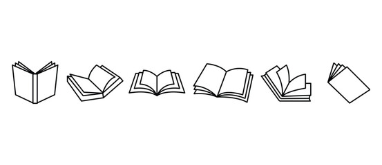 Book icons set in thin line style, isolated on transparent background, vector illustration. Editable strokes.