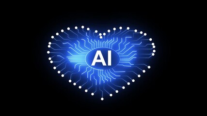 Neon AI heart love and romantic symbol digital concept. Cyber technology and computer network background. - Powered by Adobe