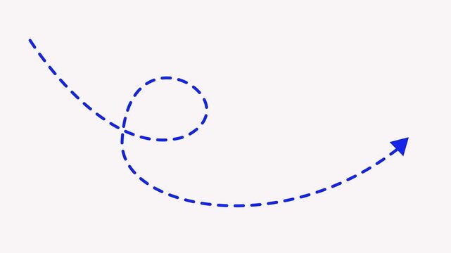 Animated Blue Dashed Line Arrows with Arrowheads Set with white background Alpha Channel. 4k video.