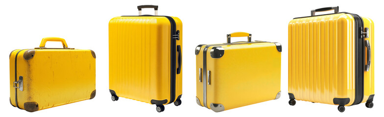 Vintage and Modern Yellow Luggage Together on White Background, Isolated on Transparent Background
