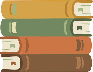 A colorful stack of four closed books in earthy tones, representing knowledge, education, and library themes—ideal for learning platforms, reading campaigns, and academic designs