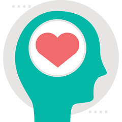 Teal Silhouette Of A Human Head With A Red Heart Inside A Circle On A Transparent Background Representing Mental Health And Emotional Wellbeing