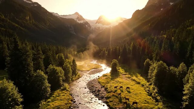 Dynamic atmospheric conditions like rolling fog, gentle mists, or dramatic cloud formations drifting gracefully over the vast valley landscape. Wide shot