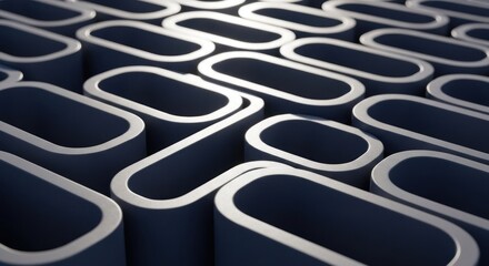 Obraz premium Close-up of parallel dark, rounded rectangular forms creating an abstract geometric pattern