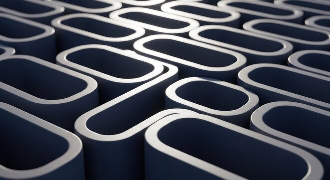Close-up of parallel dark, rounded rectangular forms creating an abstract geometric pattern