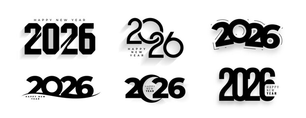 set of 2026 happy new year lettering calligraphy design