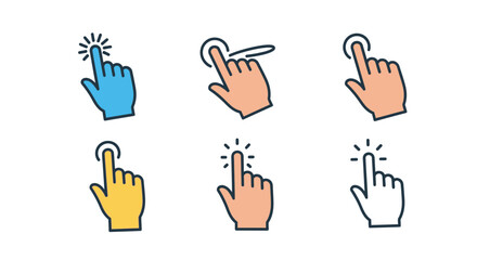 Illustrations of various human hands interacting with touch screen interfaces