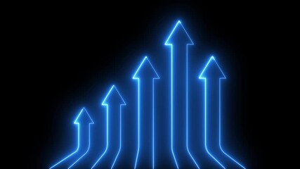 Glowing neon arrows ascend on a creating a dynamic and vibrant upward movement Multiple neon arrows ascending on a dark background up arrow growth Rising Neon blue arrows ascend above a futuristic 