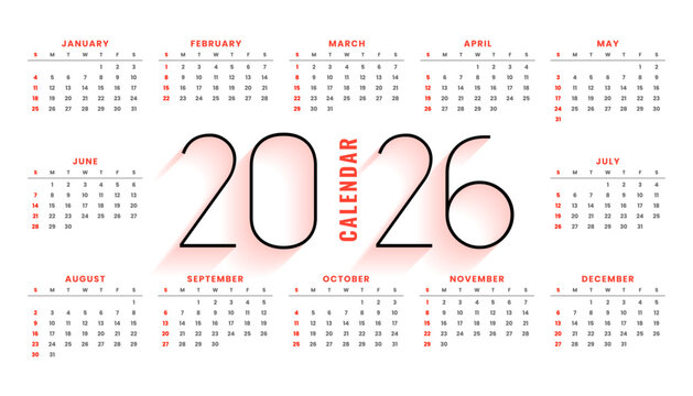 minimal 2026 calendar template for monthly event organizer