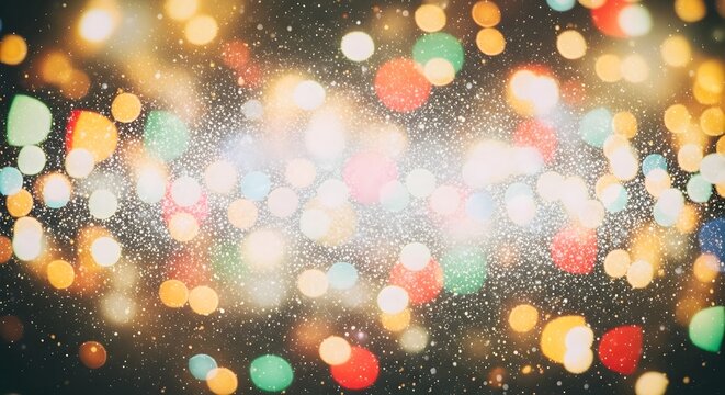 Abstract festive background with colorful sparkling bokeh lights and glitter.