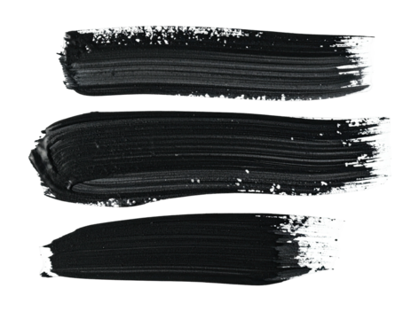 Three black paint strokes on a stark, solid background