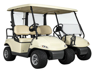 Fototapeta premium Two cream-colored golf carts; outdoorsy transport