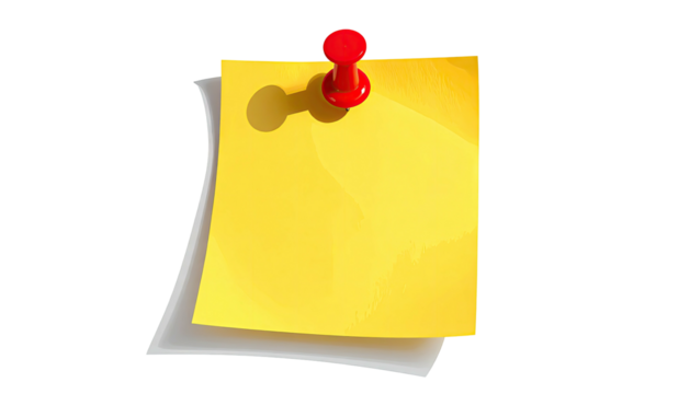 Yellow note pinned by red pin, over paper