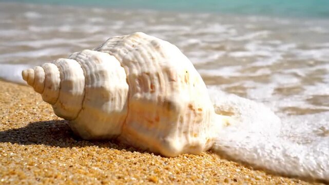 The graceful motion of ocean currents gently tumbling small, polished shells on a pristine underwater seabed, creating a tranquil, mesmerizing visual.