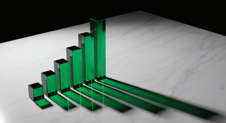 A perfectly rendered, simple 3D line graph moving sharply upward (representing growth), cast as a luminous golden wireframe against a clean white, high-key background.