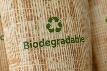 Generative AI biodegradable material with recycling symbol.