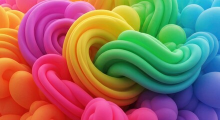 Fluid rainbow abstract shapes with soft textures, twisting and blending in bright colors