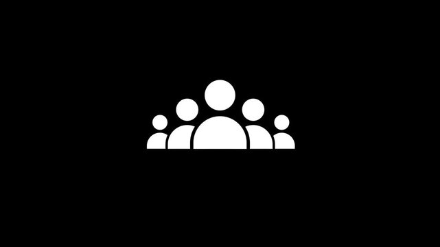 white Silhouette Group of People Icon on Black Background community.4k video animation