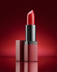 Elegant Red Lipstick with Glossy Finish on Gradient Background
