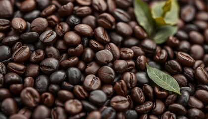 Obraz premium Rich dark roasted organic coffee beans close-up, brown, food