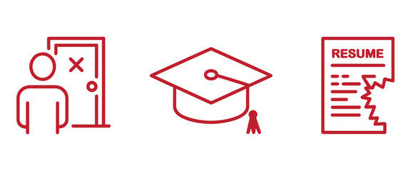 Set of career change icons including job loss graduation and resume issues simple line vector design element for web and mobile apps