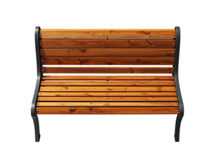 Wooden bench, horizontal slats, black metal frame