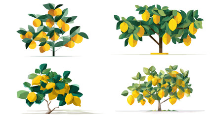 A collection of lemon tree illustrations with vibrant yellow fruits and lush green leaves. Fresh botanical artwork perfect for garden themes, food packaging, nature graphics and design projects.