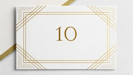 Elegant gold framed card with number ten for wedding table or event seating, perfect for a classy celebration or stylish party, modern and minimal design